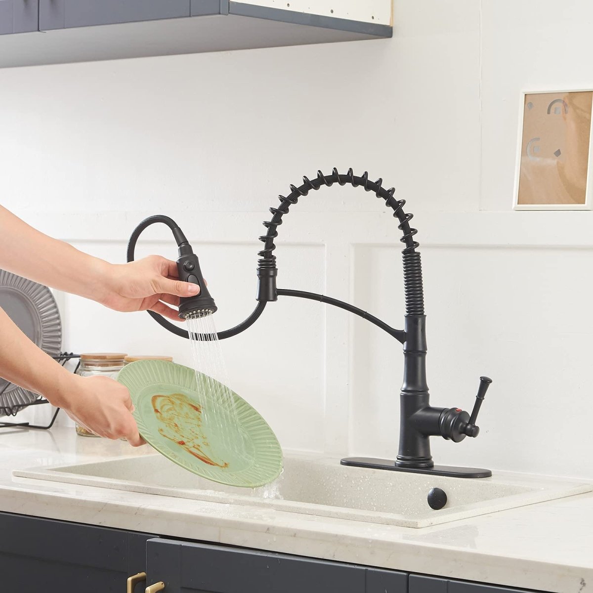 Single-Handle Pull-Down Sprayer 3 Spray Kitchen Faucet Black - buyfaucet.com