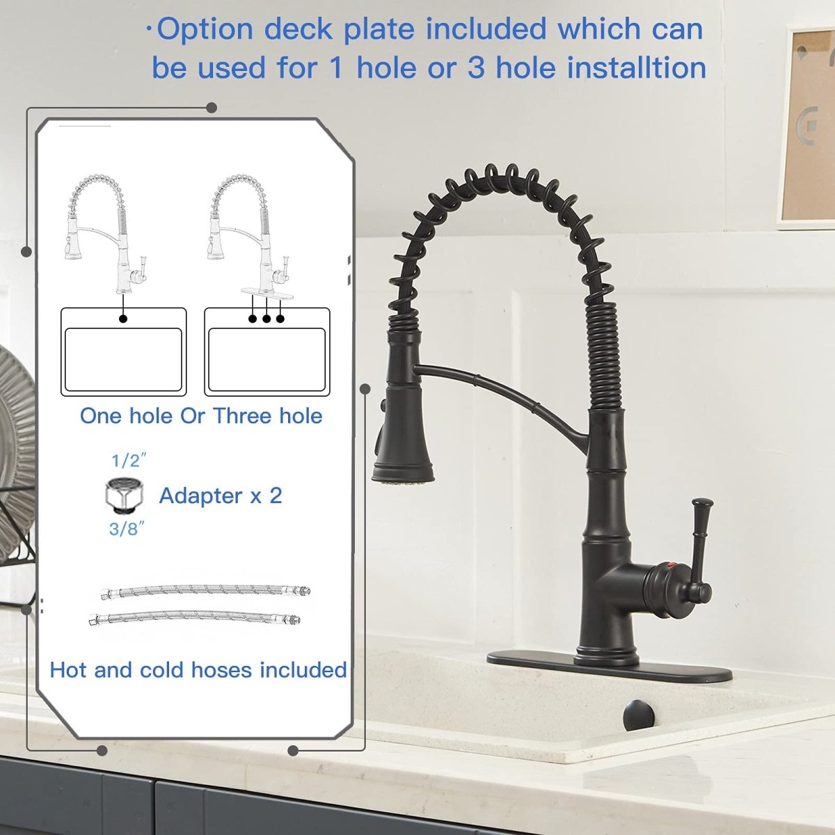 Single-Handle Pull-Down Sprayer 3 Spray Kitchen Faucet Black - buyfaucet.com