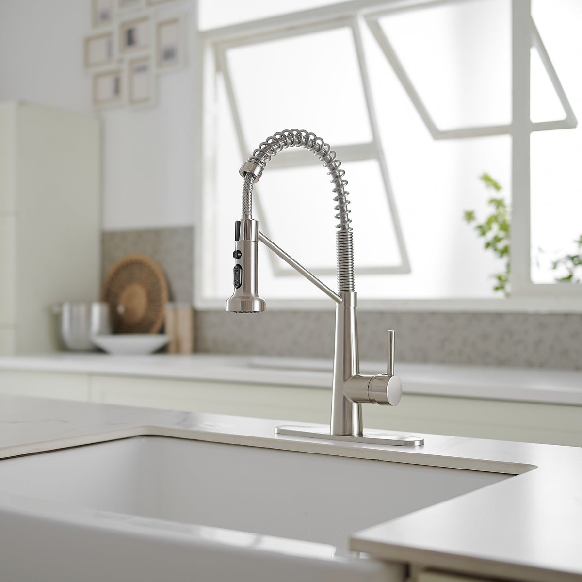 Single-Handle Pull-Down Sprayer High Arc Kitchen Faucet Nickel - buyfaucet.com