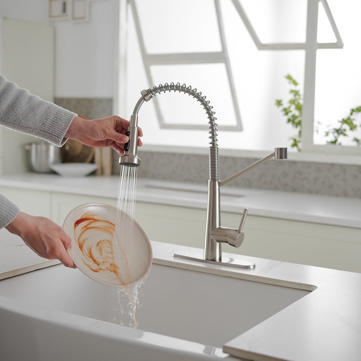 Single-Handle Pull-Down Sprayer High Arc Kitchen Faucet Nickel - buyfaucet.com