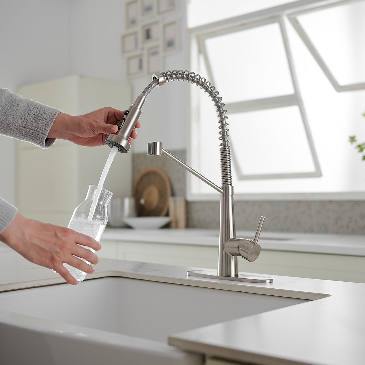 Single-Handle Pull-Down Sprayer High Arc Kitchen Faucet Nickel - buyfaucet.com
