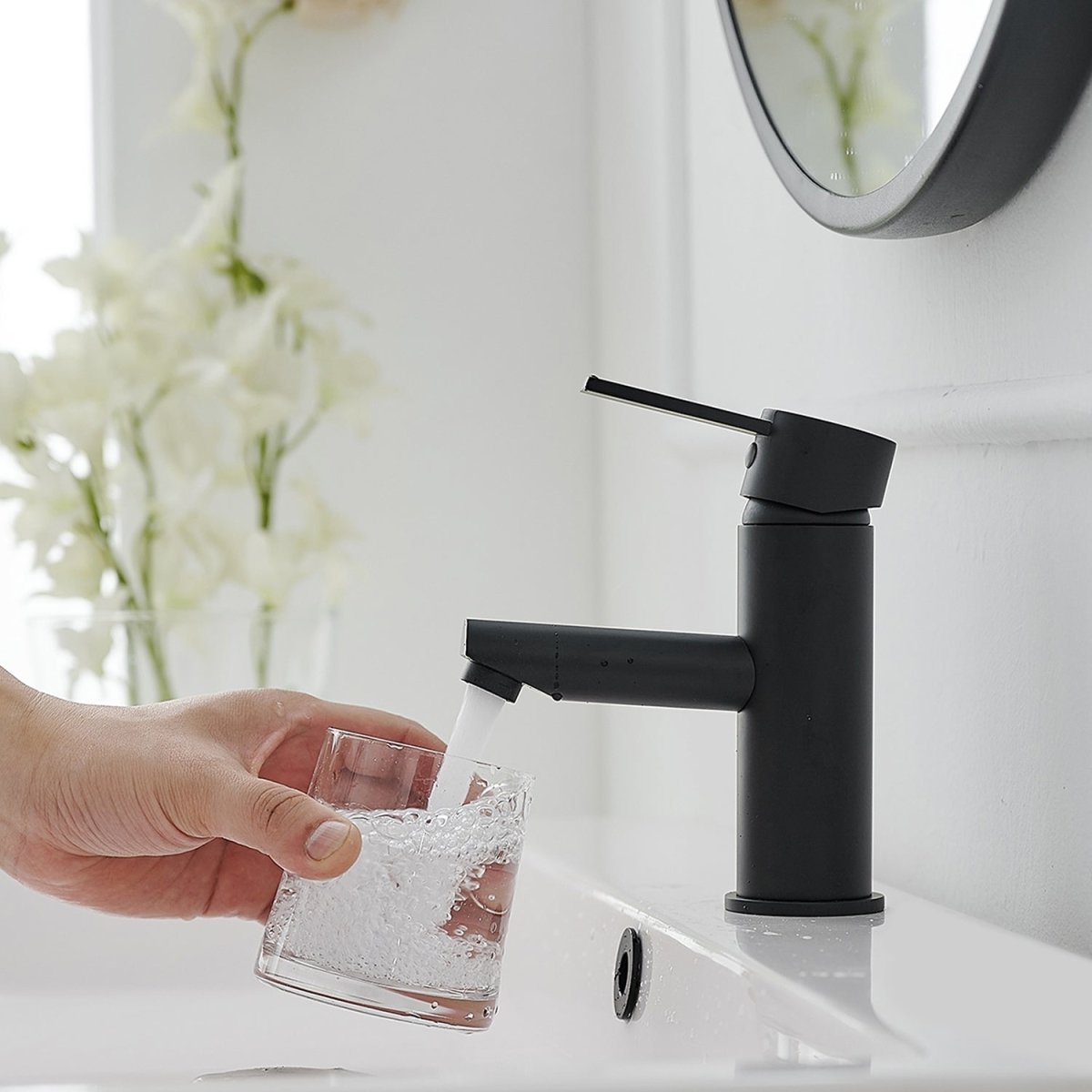 Single Handle Single Hole Bathroom Faucet in Matte Black - buyfaucet.com
