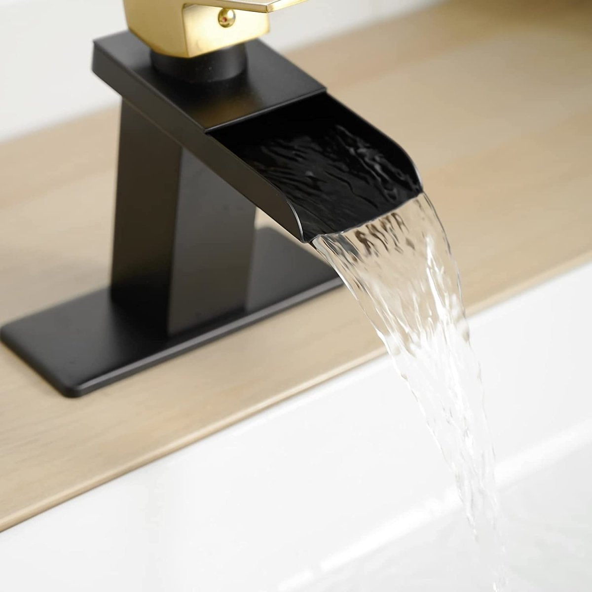 Single Handle Single Hole Bathroom Faucet Matte Black & Gold - buyfaucet.com