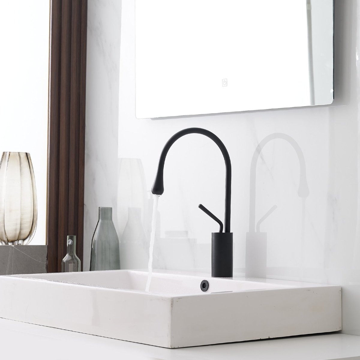 Single Handle Single Hole High Arc Bathroom Faucet Black - buyfaucet.com