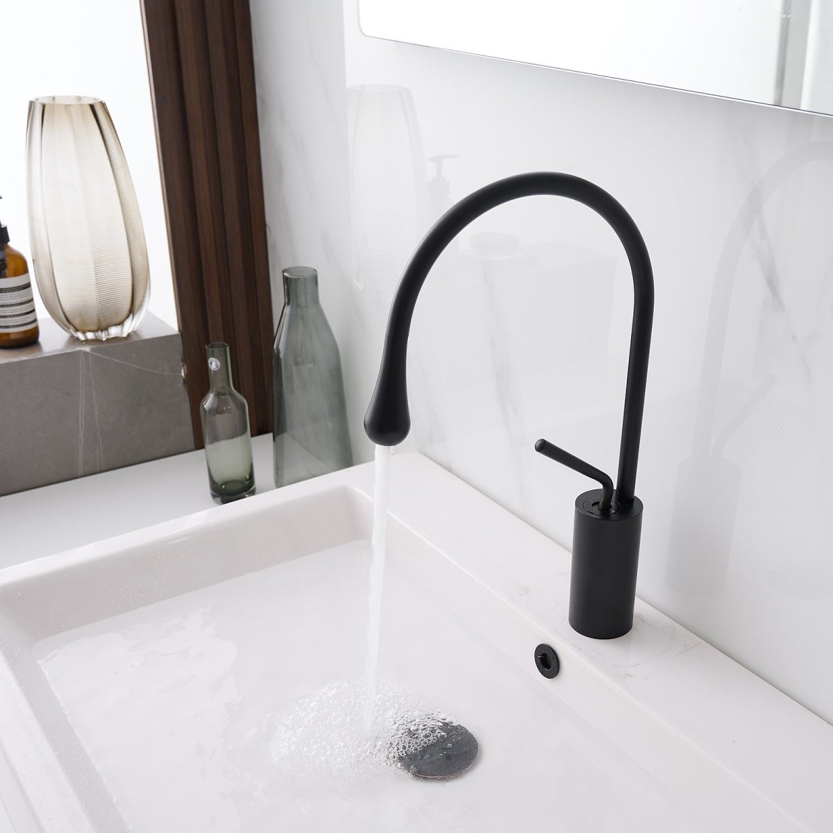 Single Handle Single Hole High Arc Bathroom Faucet Black - buyfaucet.com