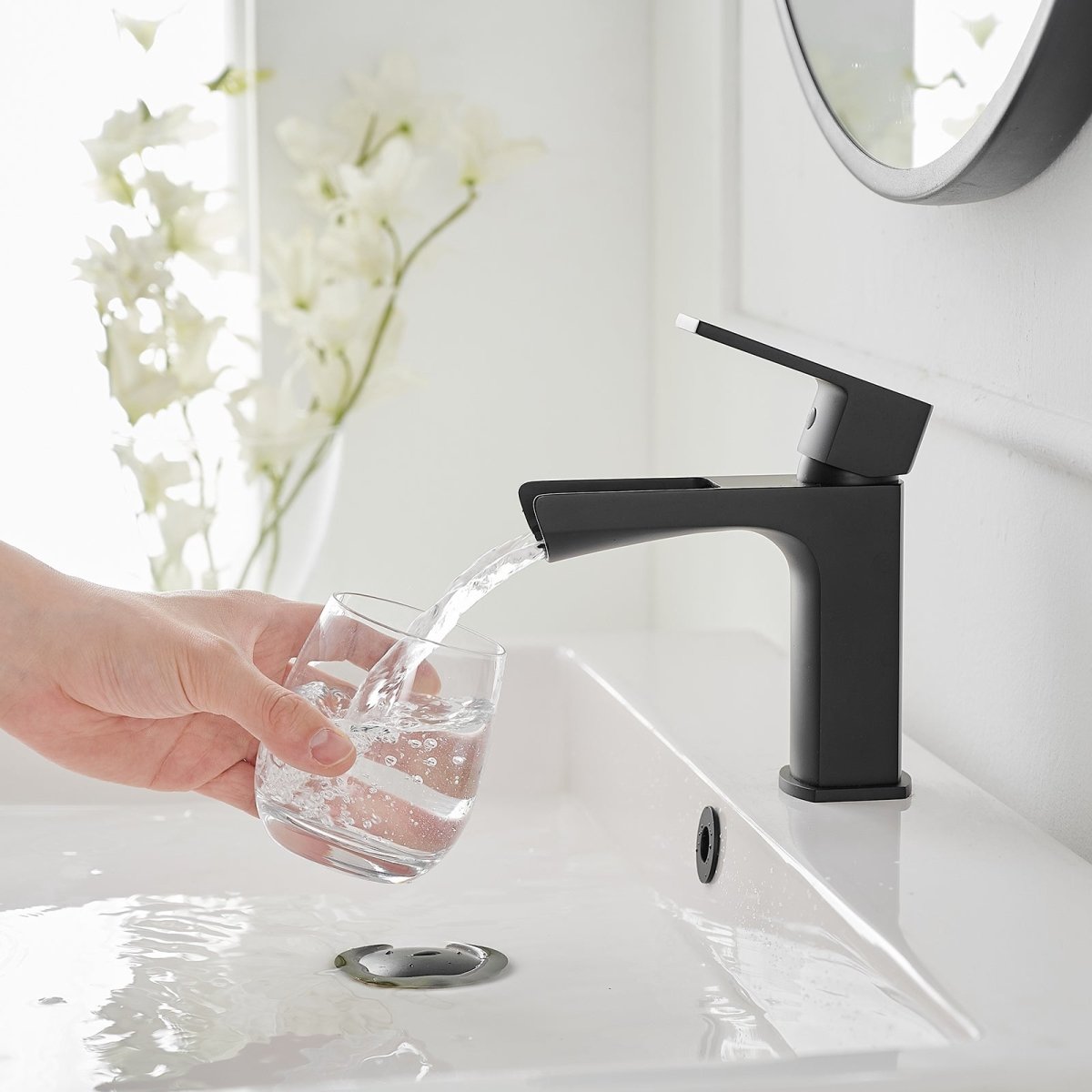 Single Handle Single Hole Low-Arc Bathroom Faucet Black - buyfaucet.com