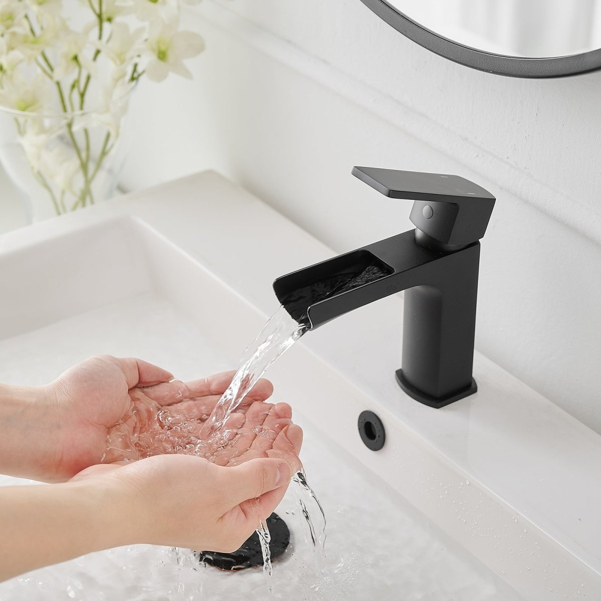 Single Handle Single Hole Low-Arc Bathroom Faucet Black - buyfaucet.com