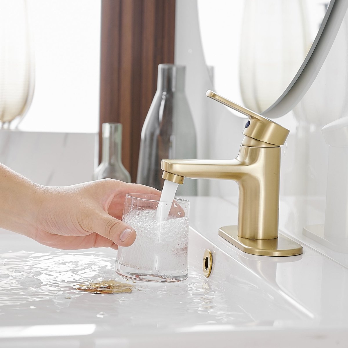 Single Handle Single Hole Low-Arc Vanity Bathroom Faucet Gold - buyfaucet.com