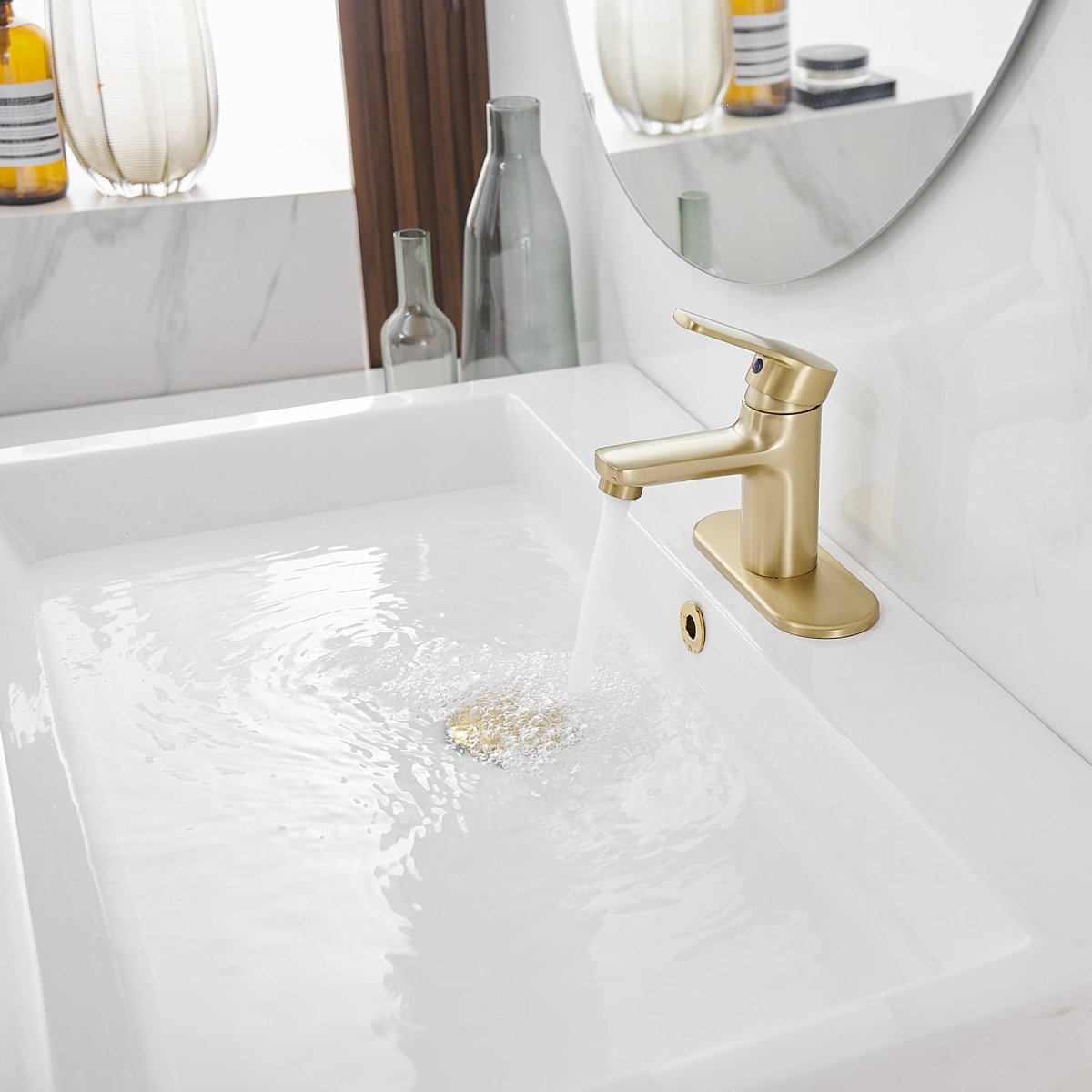 Single Handle Single Hole Low-Arc Vanity Bathroom Faucet Gold - buyfaucet.com