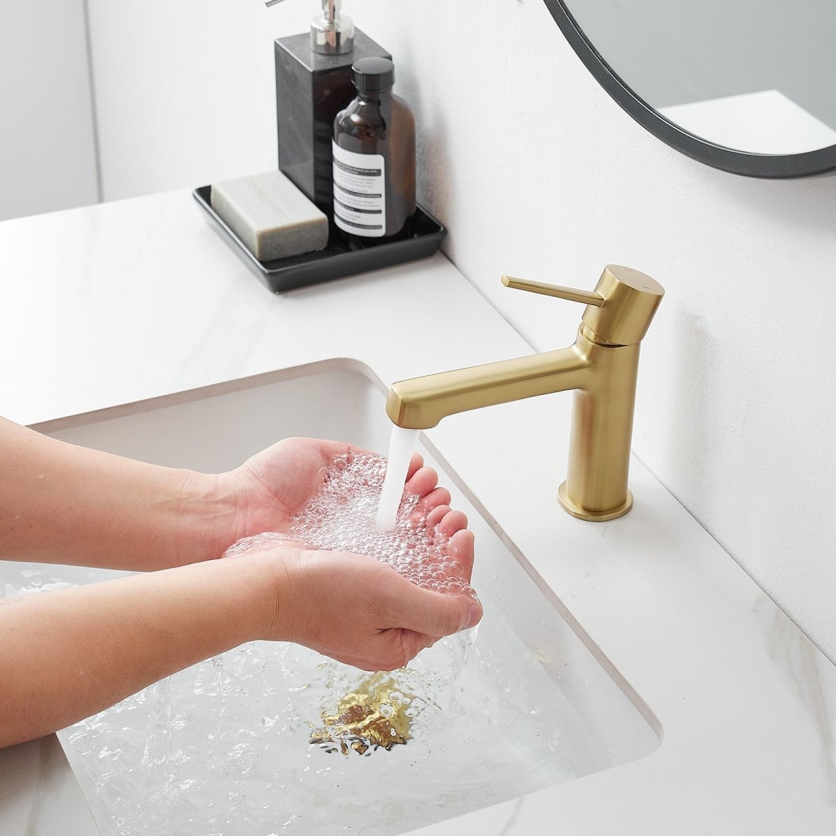 Single Handle Single Hole Modern Bathroom Faucet Brushed Gold-1 - buyfaucet.com