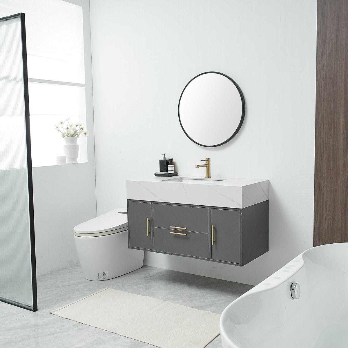 Single Handle Single Hole Modern Bathroom Faucet Brushed Gold-1 - buyfaucet.com