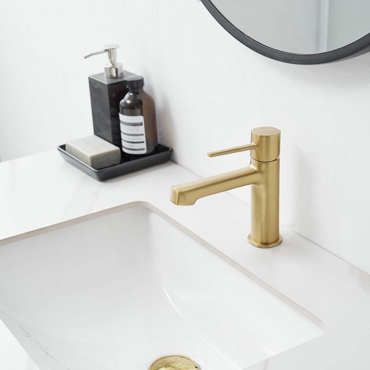 Single Handle Single Hole Modern Bathroom Faucet Brushed Gold-1 - buyfaucet.com