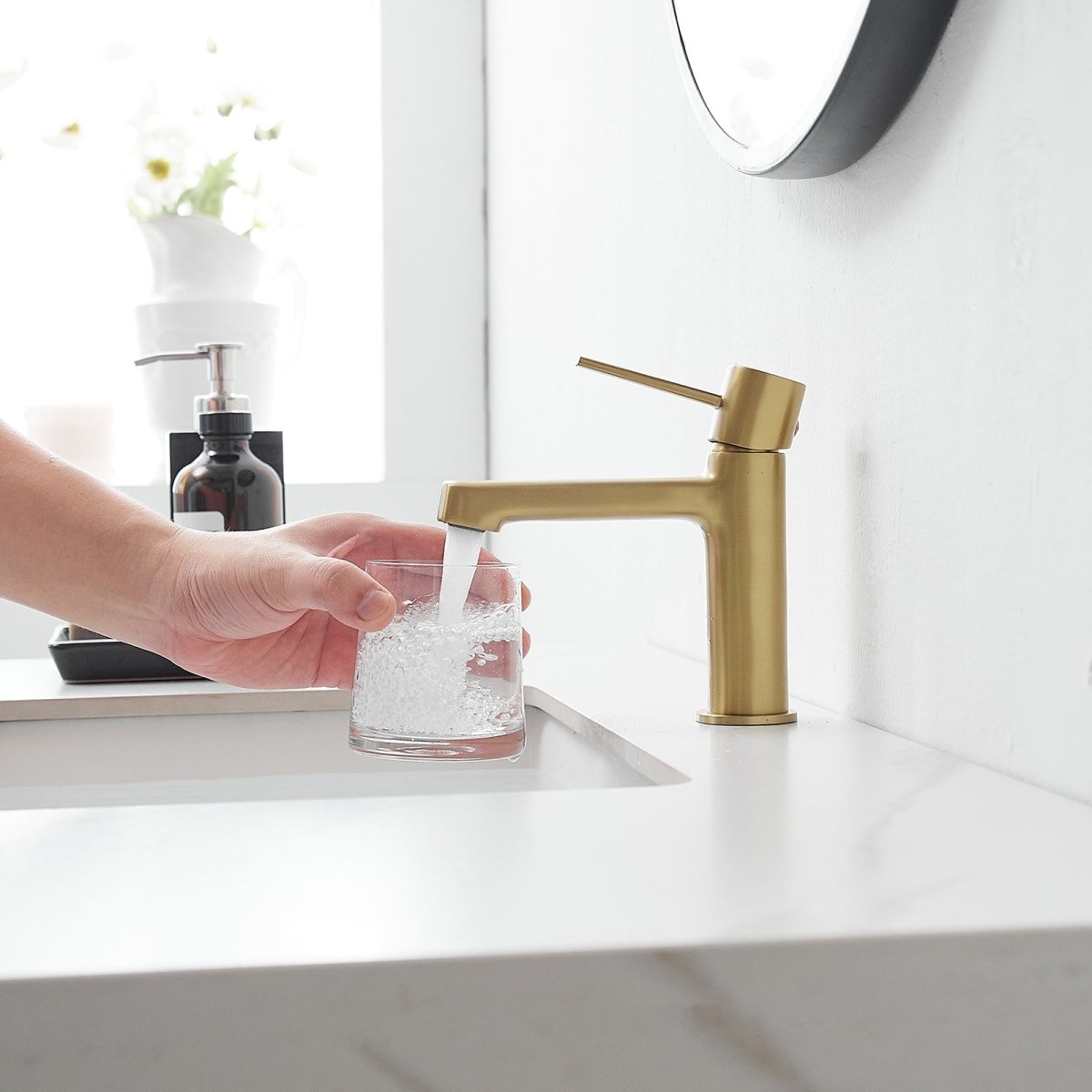 Single Handle Single Hole Modern Bathroom Faucet Brushed Gold-1 - buyfaucet.com