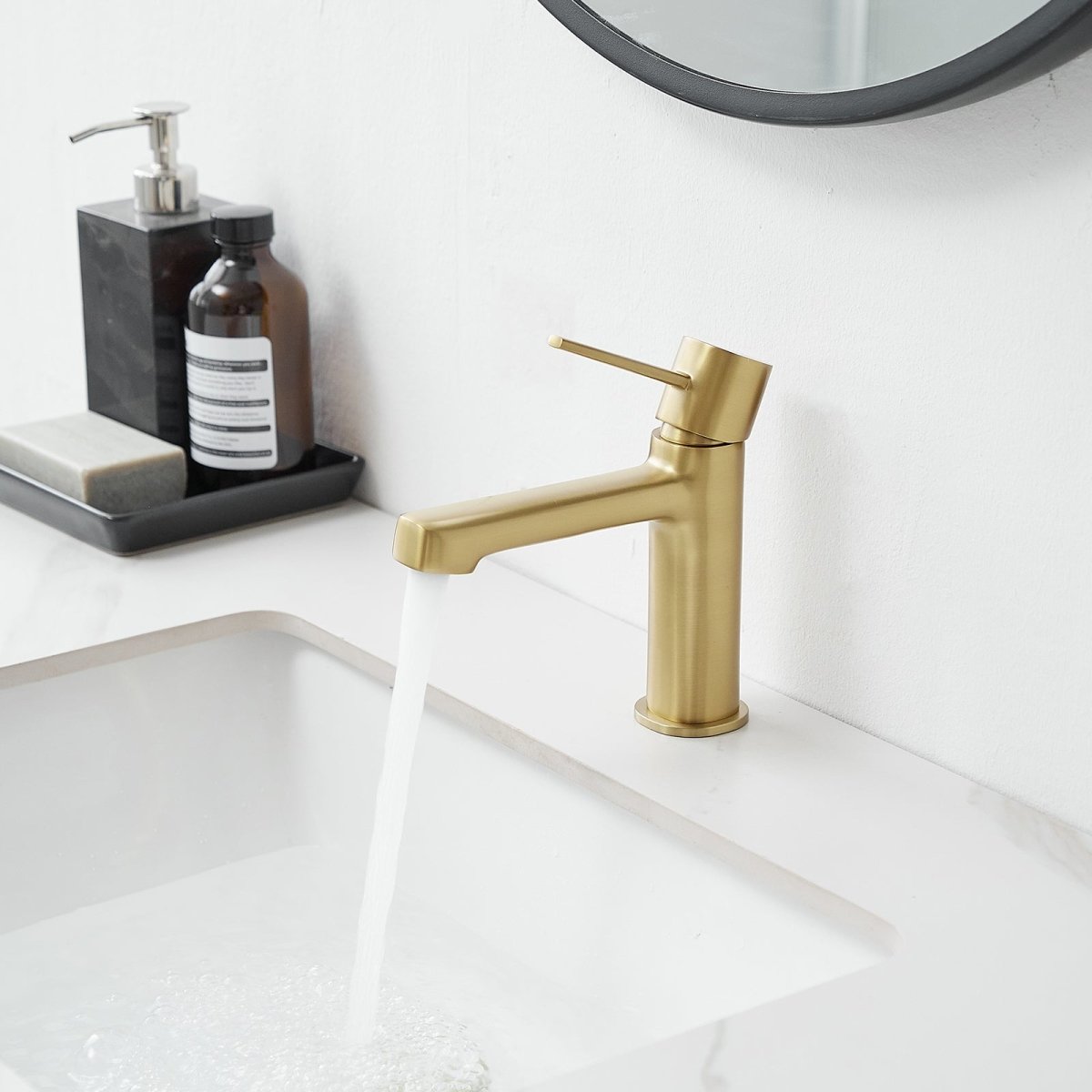 Single Handle Single Hole Modern Bathroom Faucet Brushed Gold-1 - buyfaucet.com