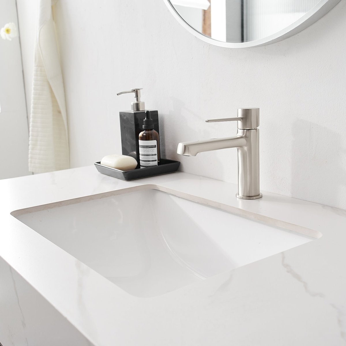 Single Handle Single Hole Modern Bathroom Faucet Brushed Nickel-1 - buyfaucet.com