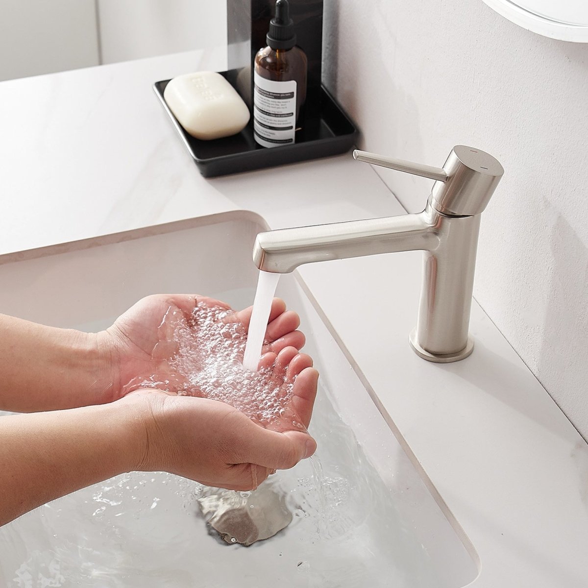Single Handle Single Hole Modern Bathroom Faucet Brushed Nickel-1 - buyfaucet.com