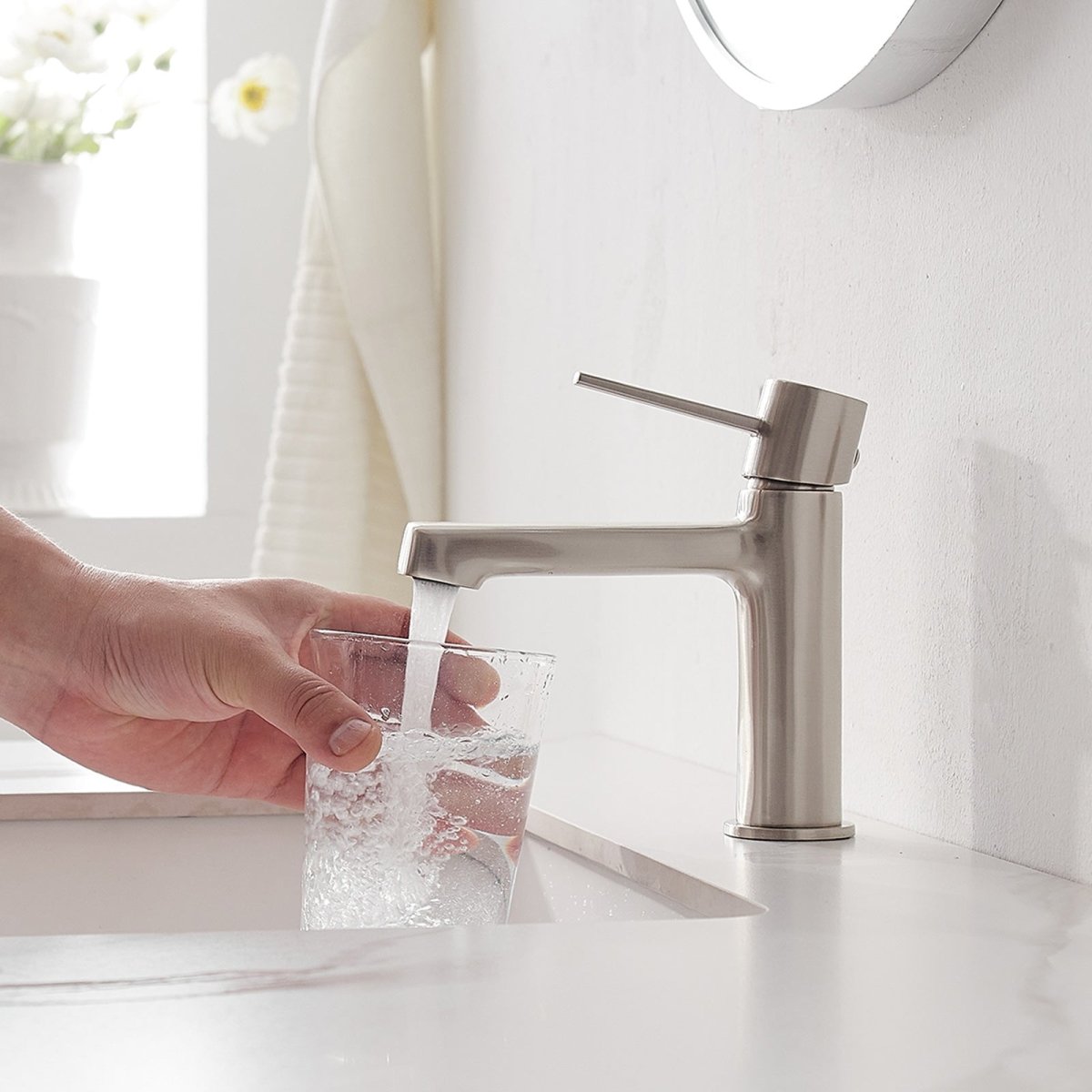 Single Handle Single Hole Modern Bathroom Faucet Brushed Nickel-1 - buyfaucet.com