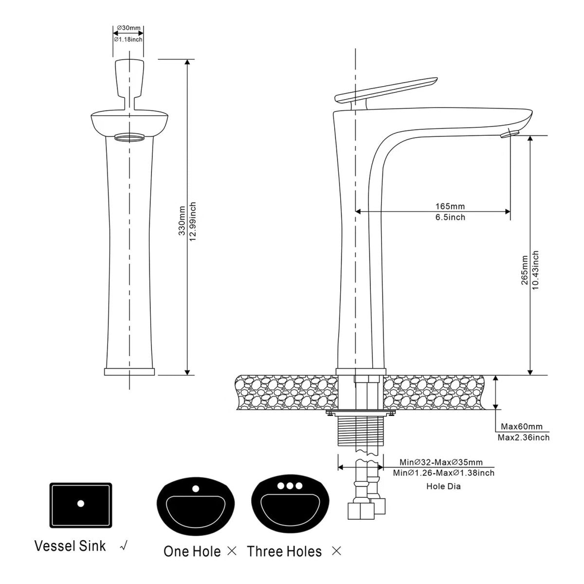 Single Handle Tall Bowl Bathroom Vessel Sink Faucet Black - buyfaucet.com