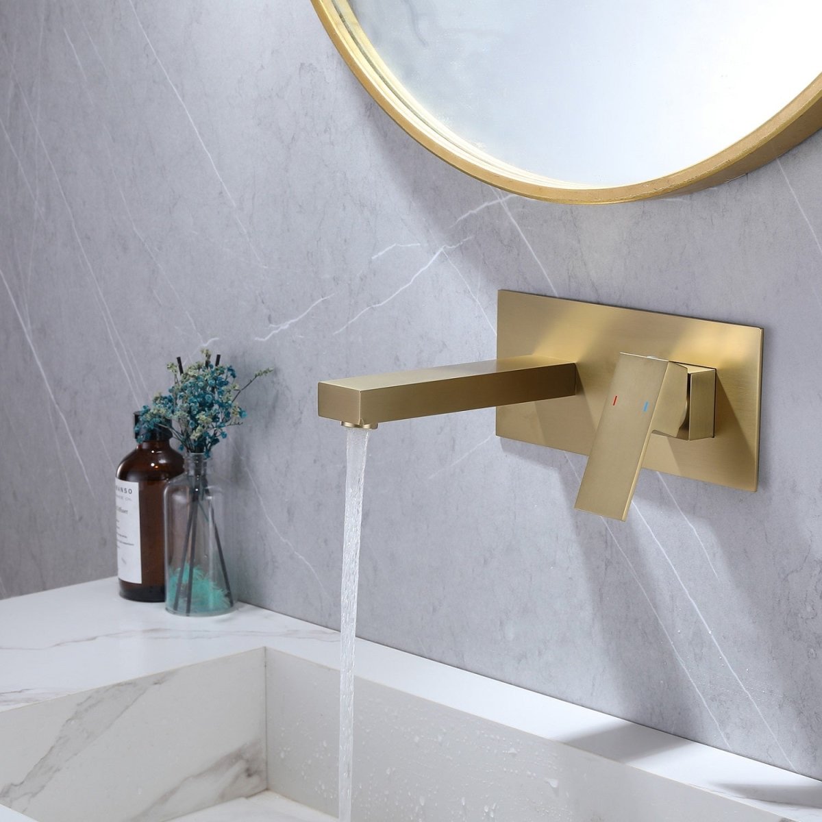 Single-Handle Wall Mount Bathroom Faucet Brushed Gold - buyfaucet.com