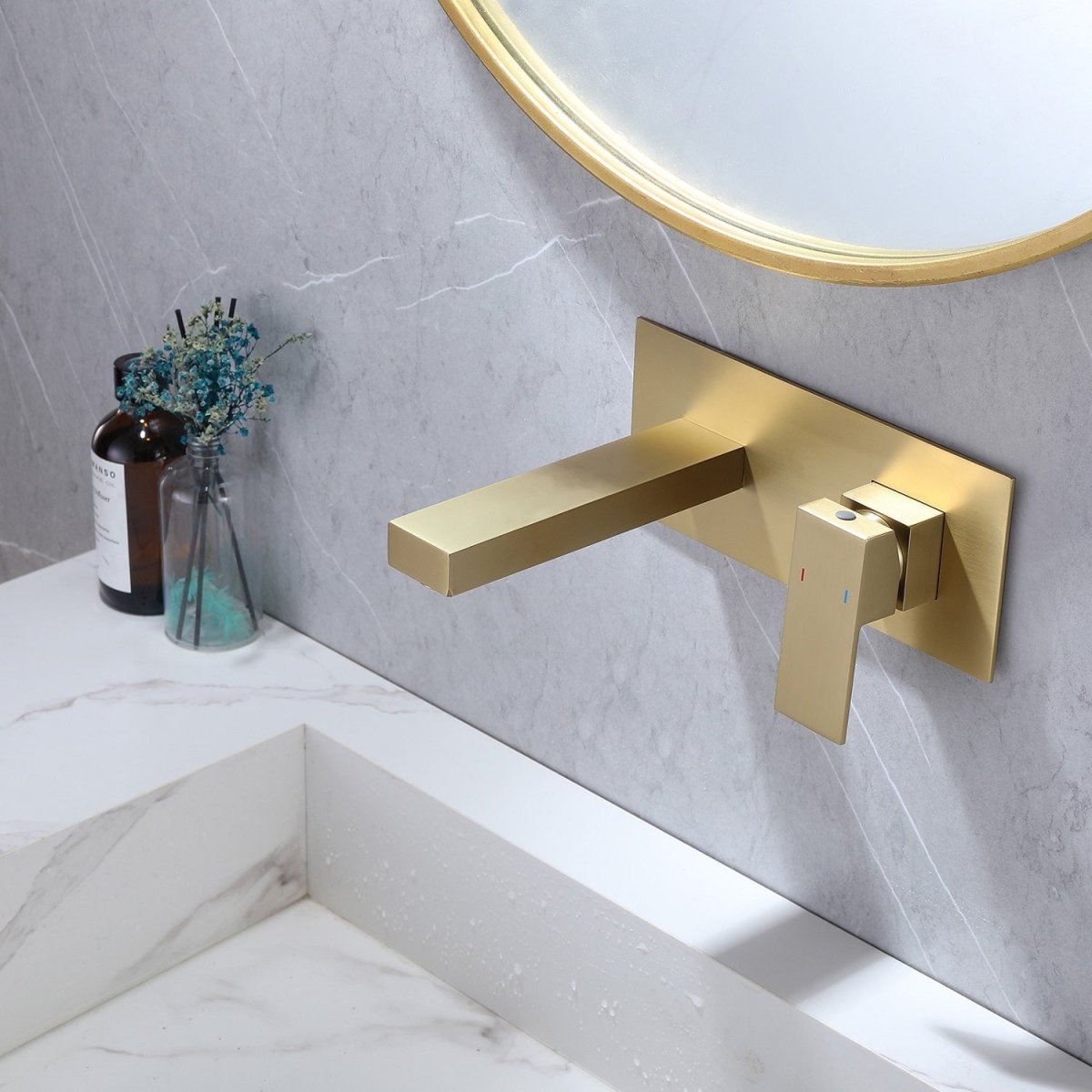 Single-Handle Wall Mount Bathroom Faucet Brushed Gold - buyfaucet.com