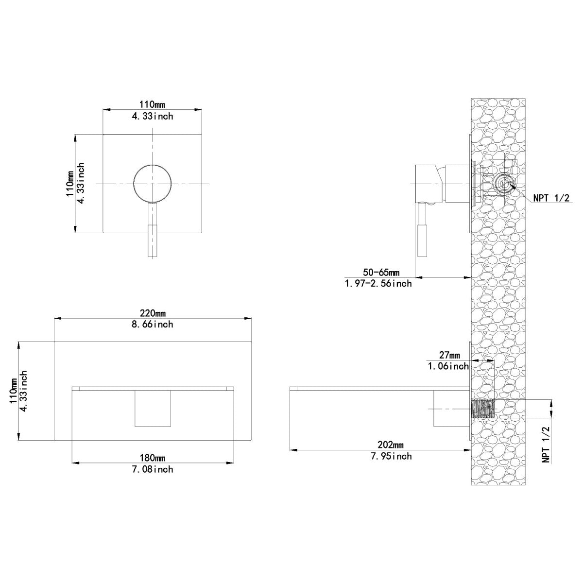 Single Handle Wall Mount Bathroom Faucet Brushed Nickel - buyfaucet.com