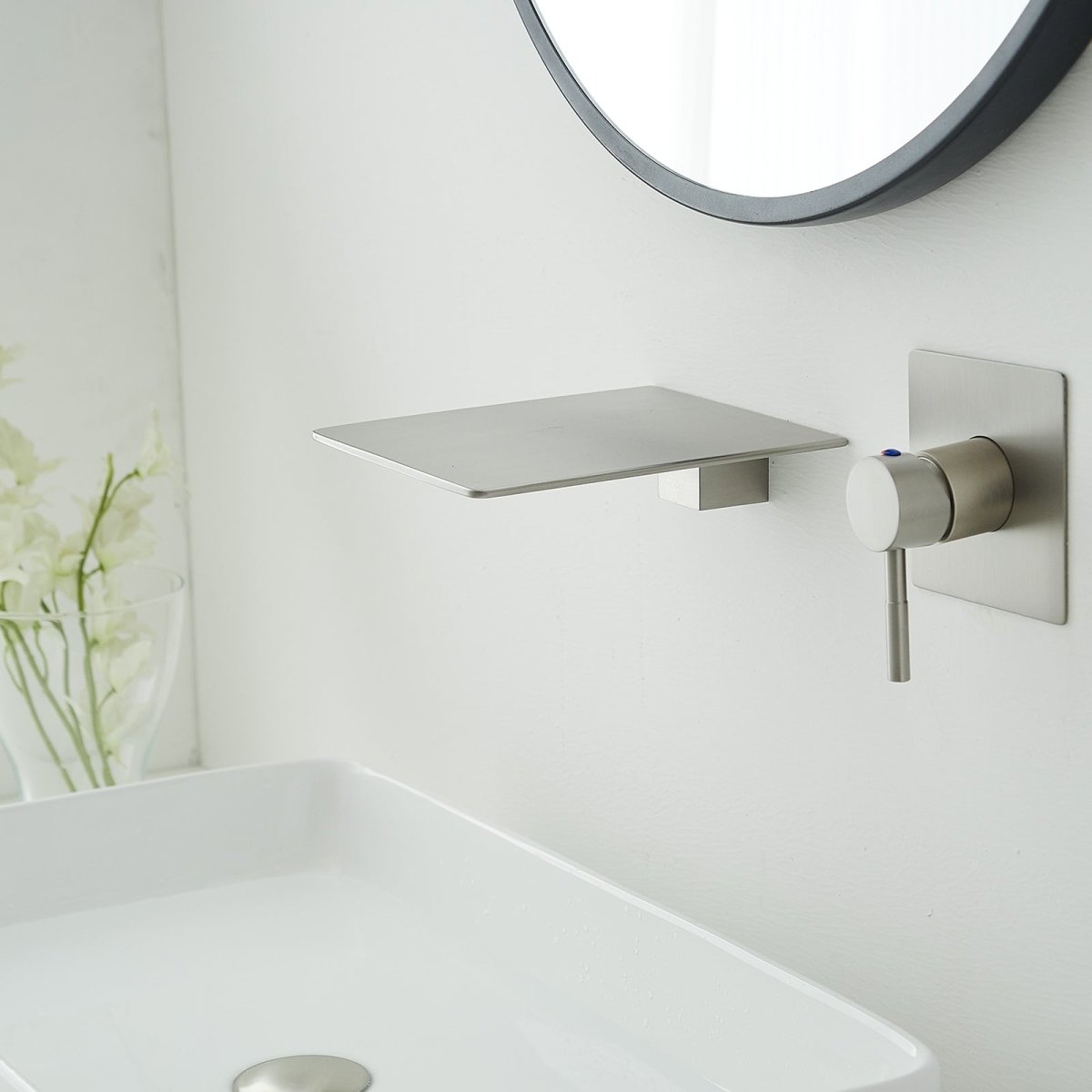 Single Handle Wall Mount Bathroom Faucet Brushed Nickel - buyfaucet.com