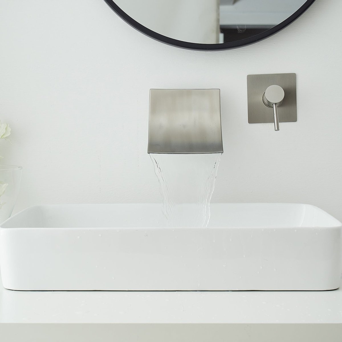 Single Handle Wall Mount Bathroom Faucet Brushed Nickel - buyfaucet.com