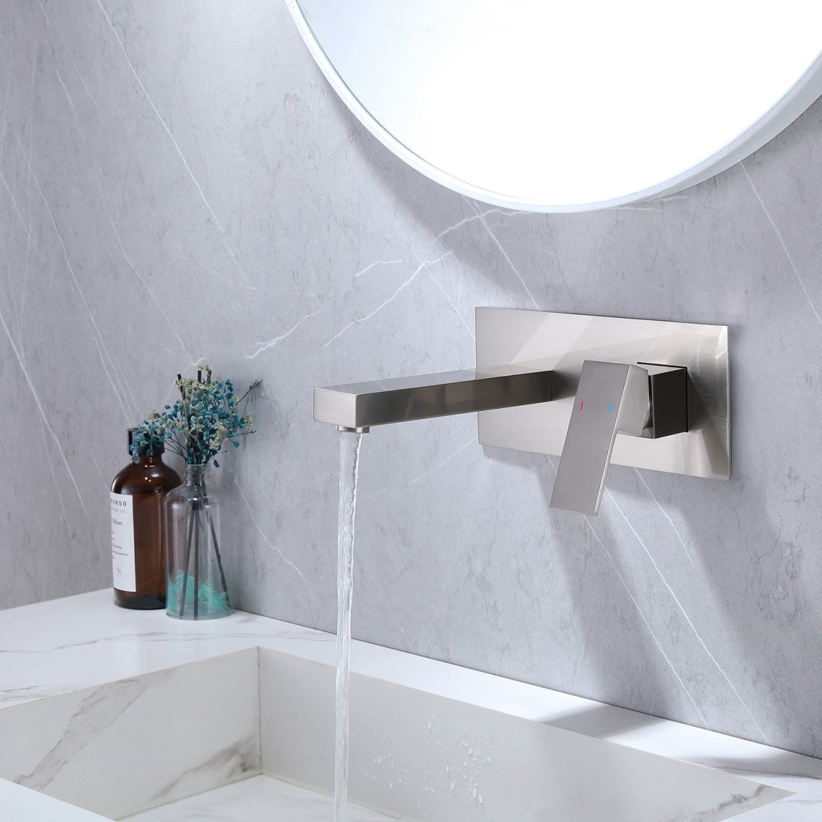 Single-Handle Wall Mount Bathroom Faucet Brushed Nickel - buyfaucet.com