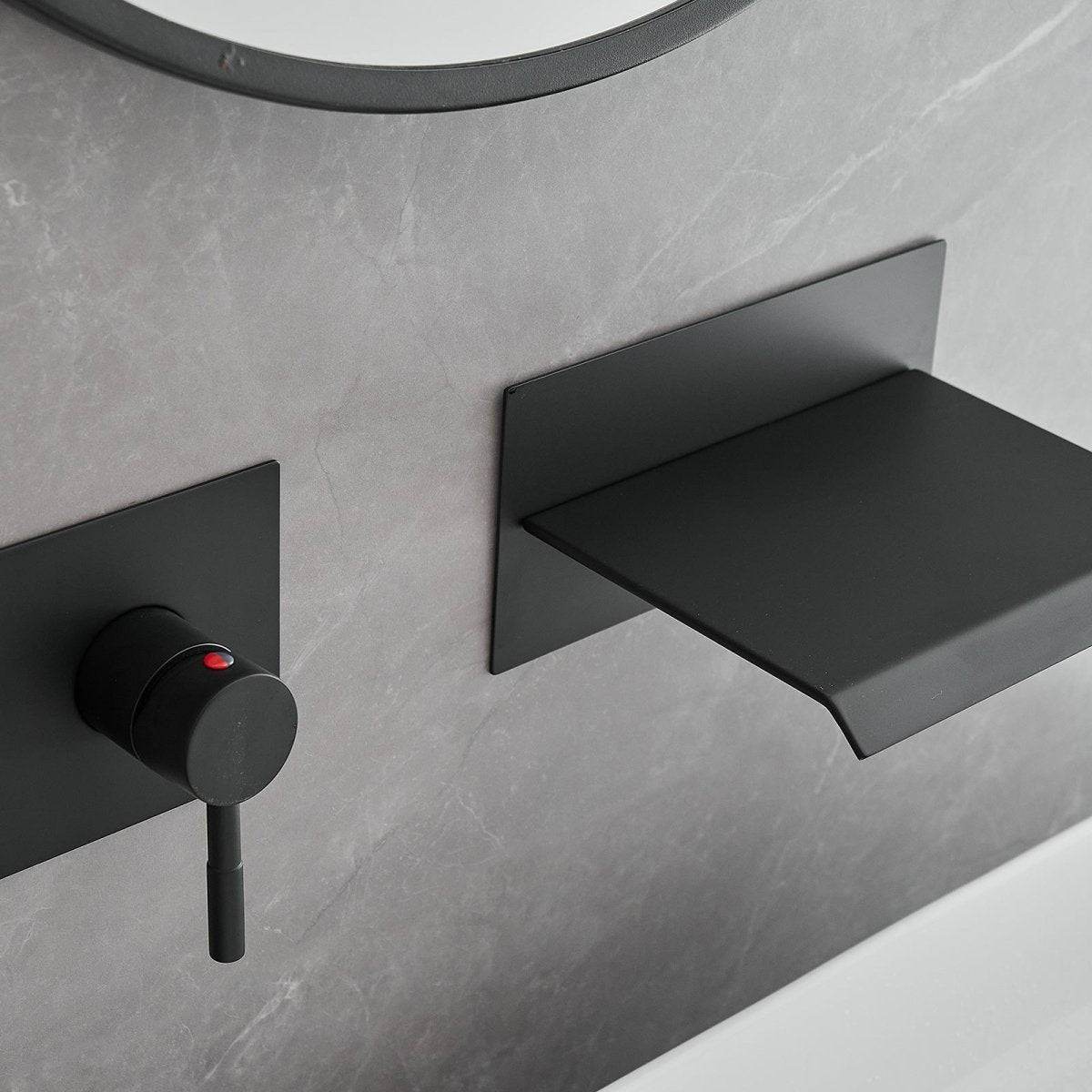 Single Handle Wall Mount Spout Waterfall Bathroom Faucet Black - buyfaucet.com