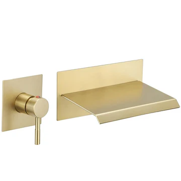 Single Handle Wall Mount Spout Waterfall Bathroom Faucet Gold - buyfaucet.com