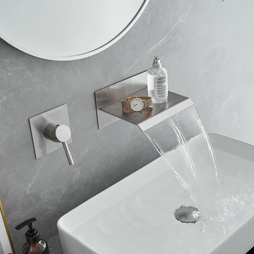 Single Handle Wall Mount Spout Waterfall Bathroom Faucet Nickel - buyfaucet.com