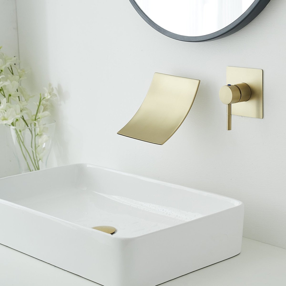 Single Handle Wall Mount Waterfall Bathroom Faucet Brushed Gold - buyfaucet.com