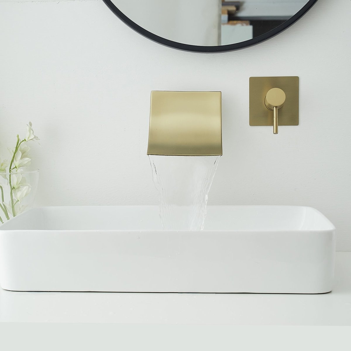 Single Handle Wall Mount Waterfall Bathroom Faucet Brushed Gold - buyfaucet.com