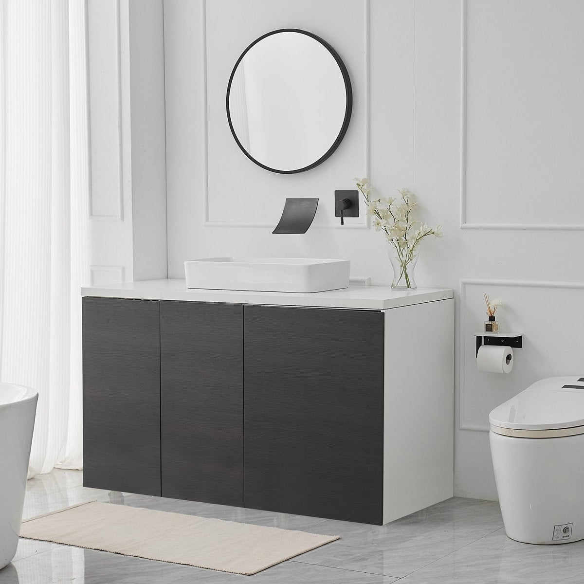 Single Handle Wall Mount Waterfall Bathroom Faucet Matte Black - buyfaucet.com