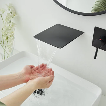 Single Handle Wall Mount Waterfall Bathroom Faucet Matte Black - buyfaucet.com