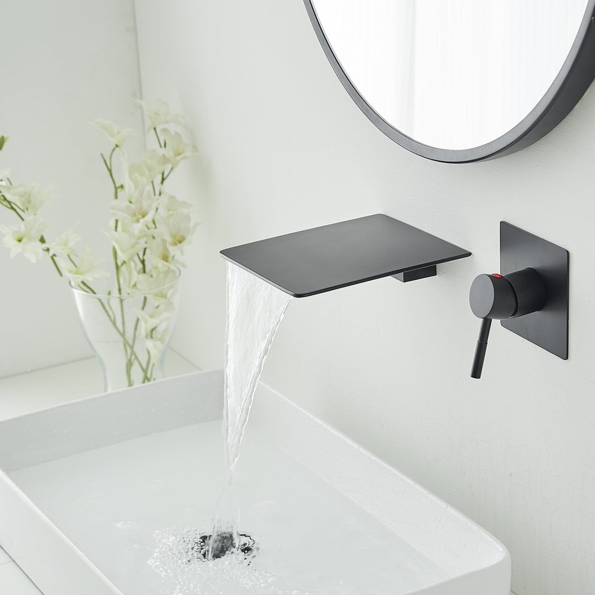 Single Handle Wall Mount Waterfall Bathroom Faucet Matte Black - buyfaucet.com