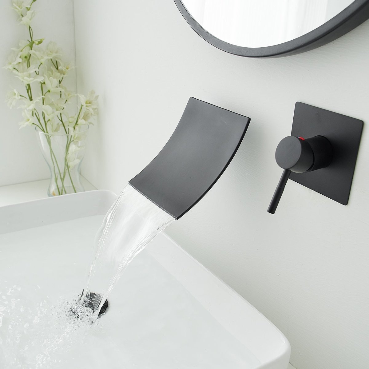 Single Handle Wall Mount Waterfall Bathroom Faucet Matte Black - buyfaucet.com