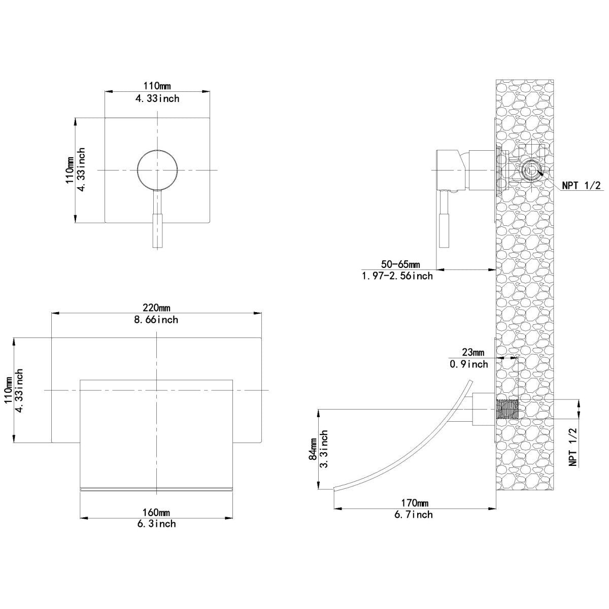 Single Handle Wall Mount Waterfall Bathroom Faucet Matte Black - buyfaucet.com