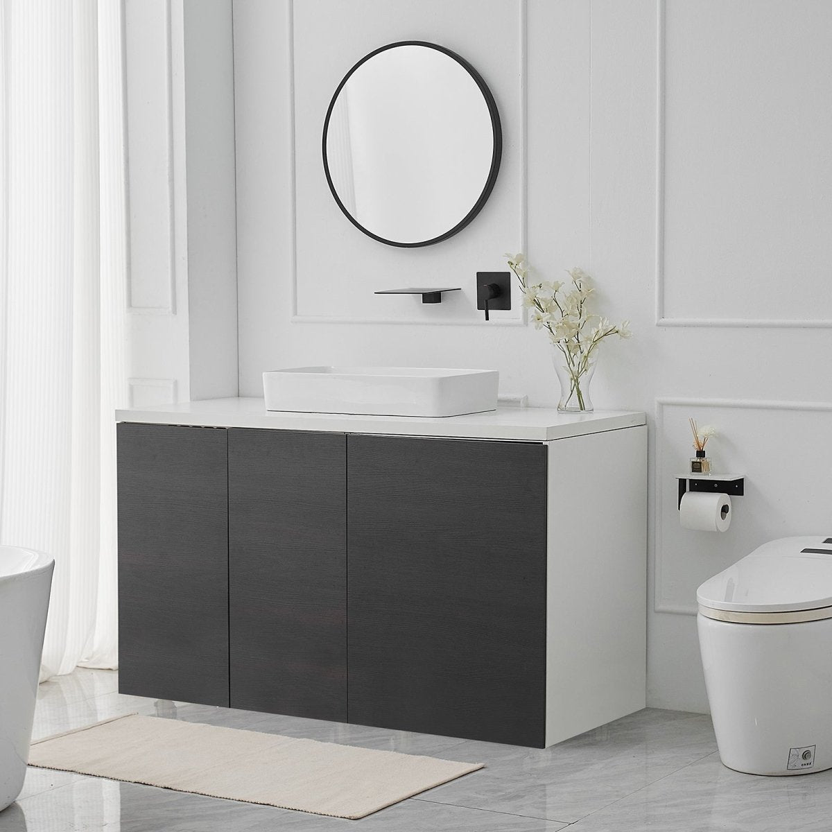 Single Handle Wall Mount Waterfall Bathroom Faucet Matte Black - buyfaucet.com