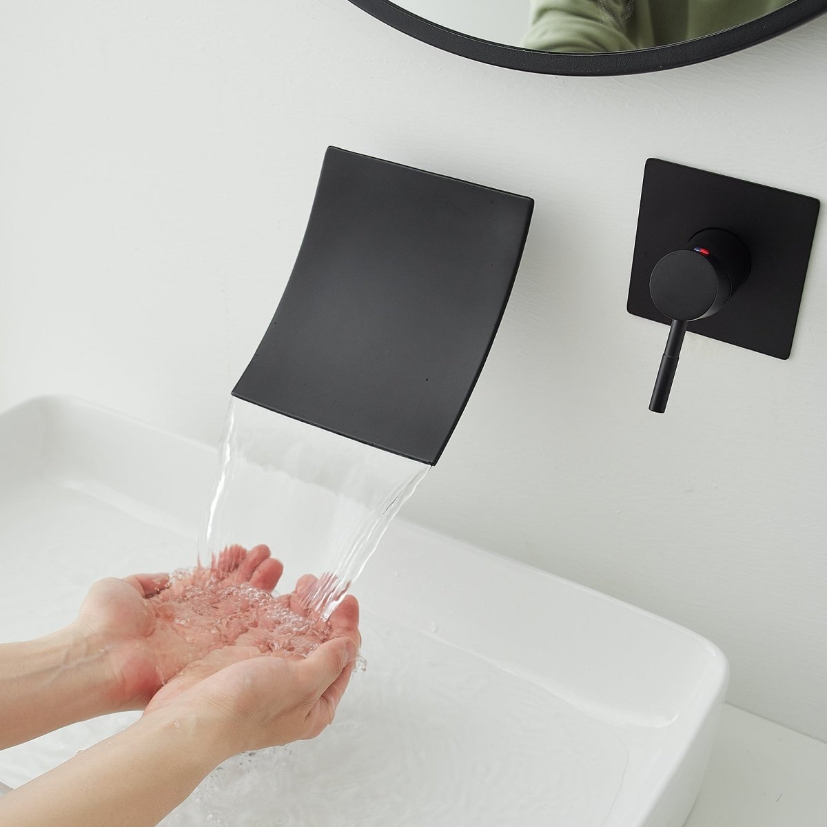 Single Handle Wall Mount Waterfall Bathroom Faucet Matte Black - buyfaucet.com