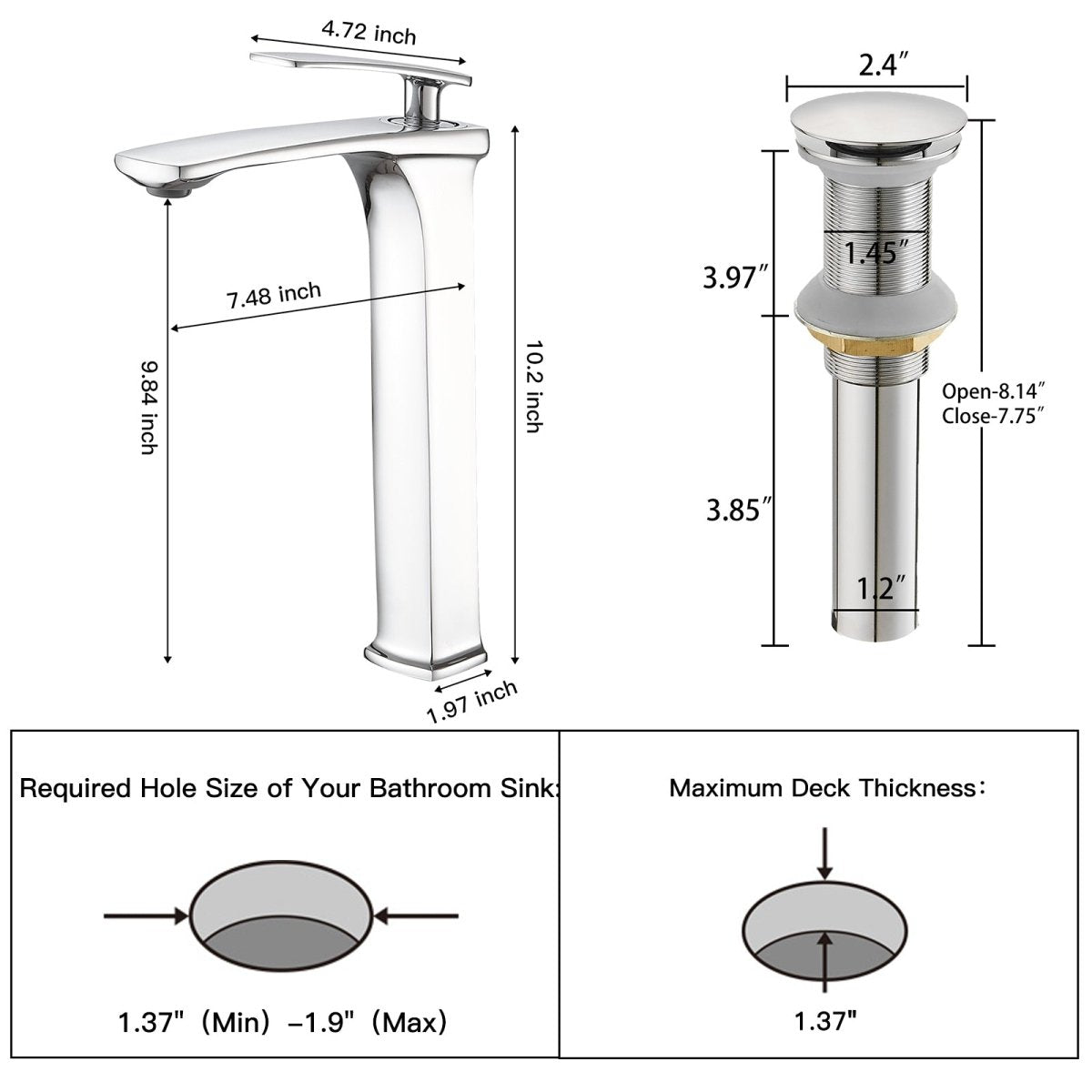 Single Handle without Overflow Vessel Bathroom Faucet Chrome - buyfaucet.com