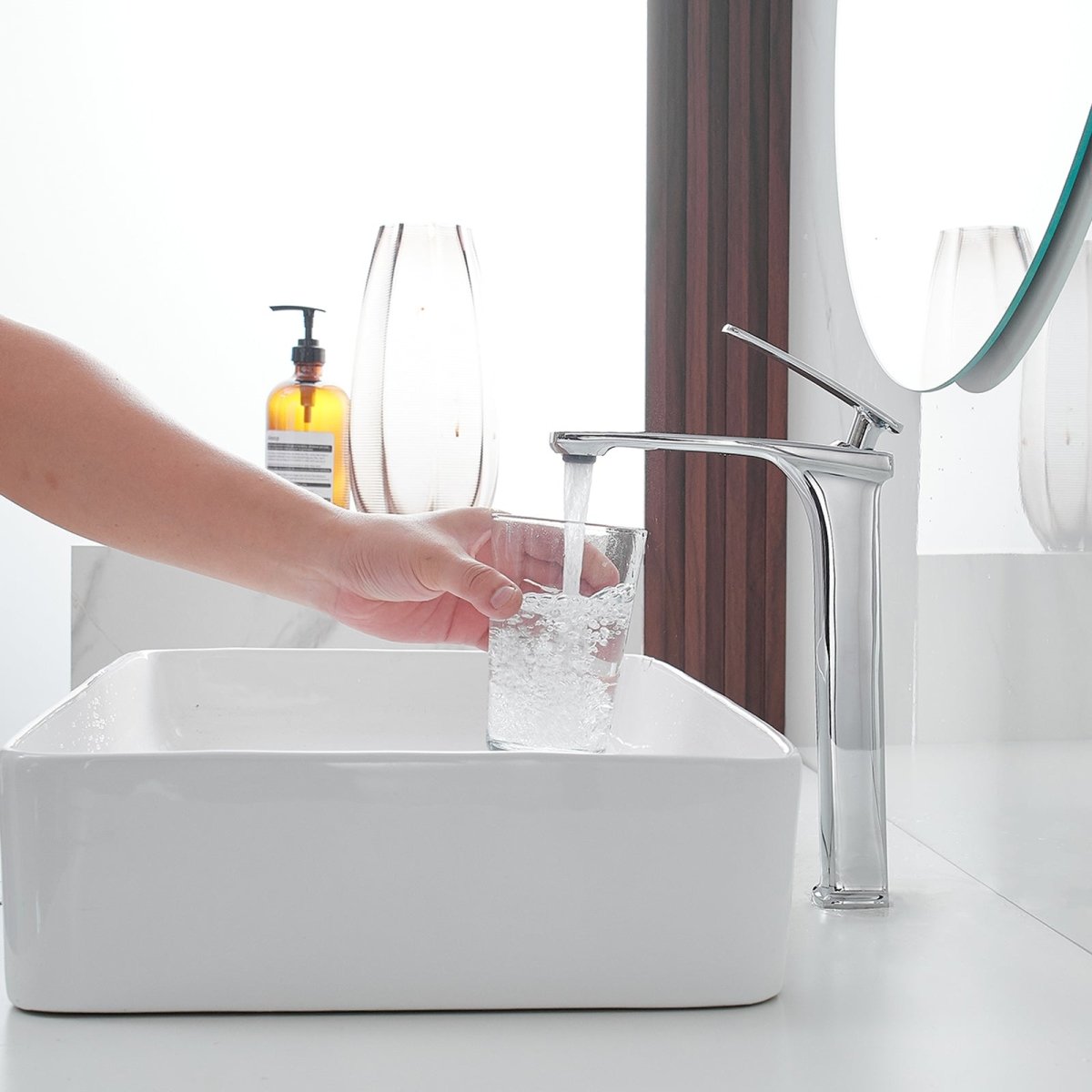 Single Handle without Overflow Vessel Bathroom Faucet Chrome - buyfaucet.com