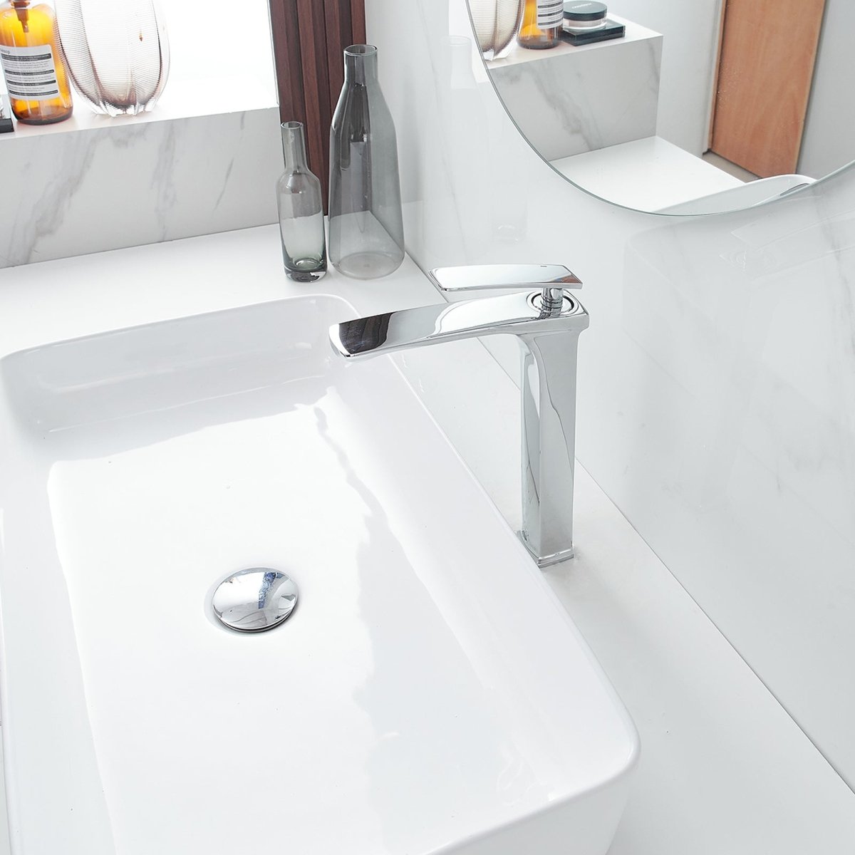 Single Handle without Overflow Vessel Bathroom Faucet Chrome - buyfaucet.com