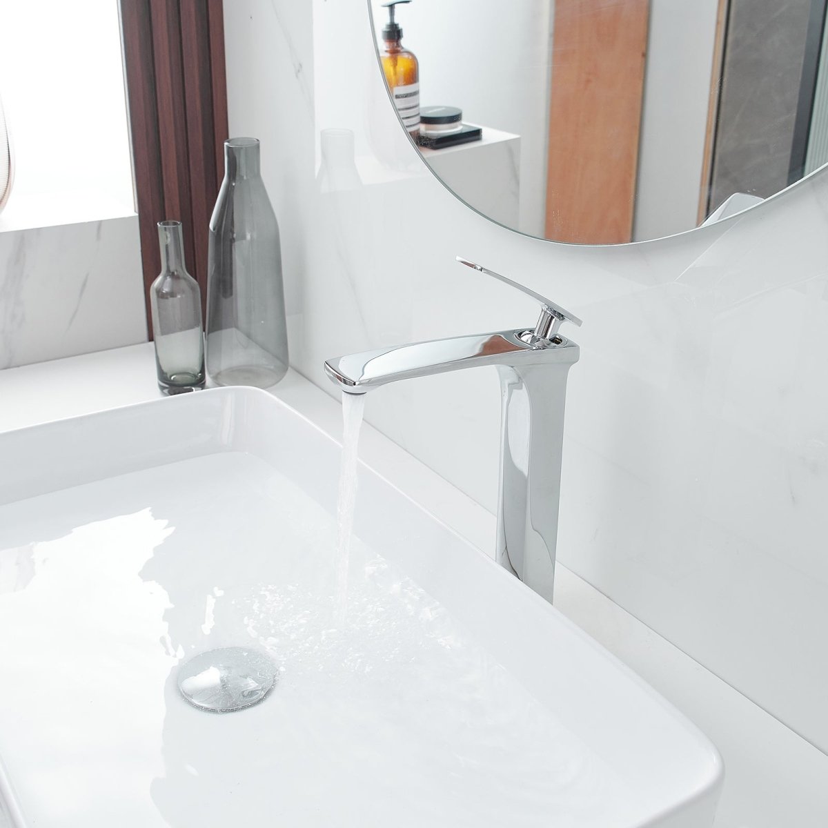 Single Handle without Overflow Vessel Bathroom Faucet Chrome - buyfaucet.com