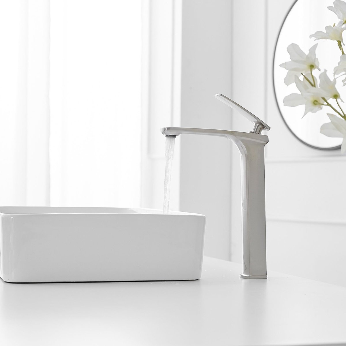 Single Handle without Overflow Vessel Bathroom Faucet Nickel - buyfaucet.com