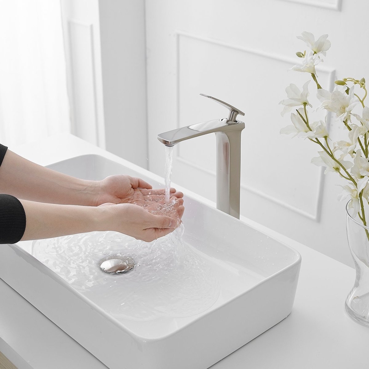 Single Handle without Overflow Vessel Bathroom Faucet Nickel - buyfaucet.com