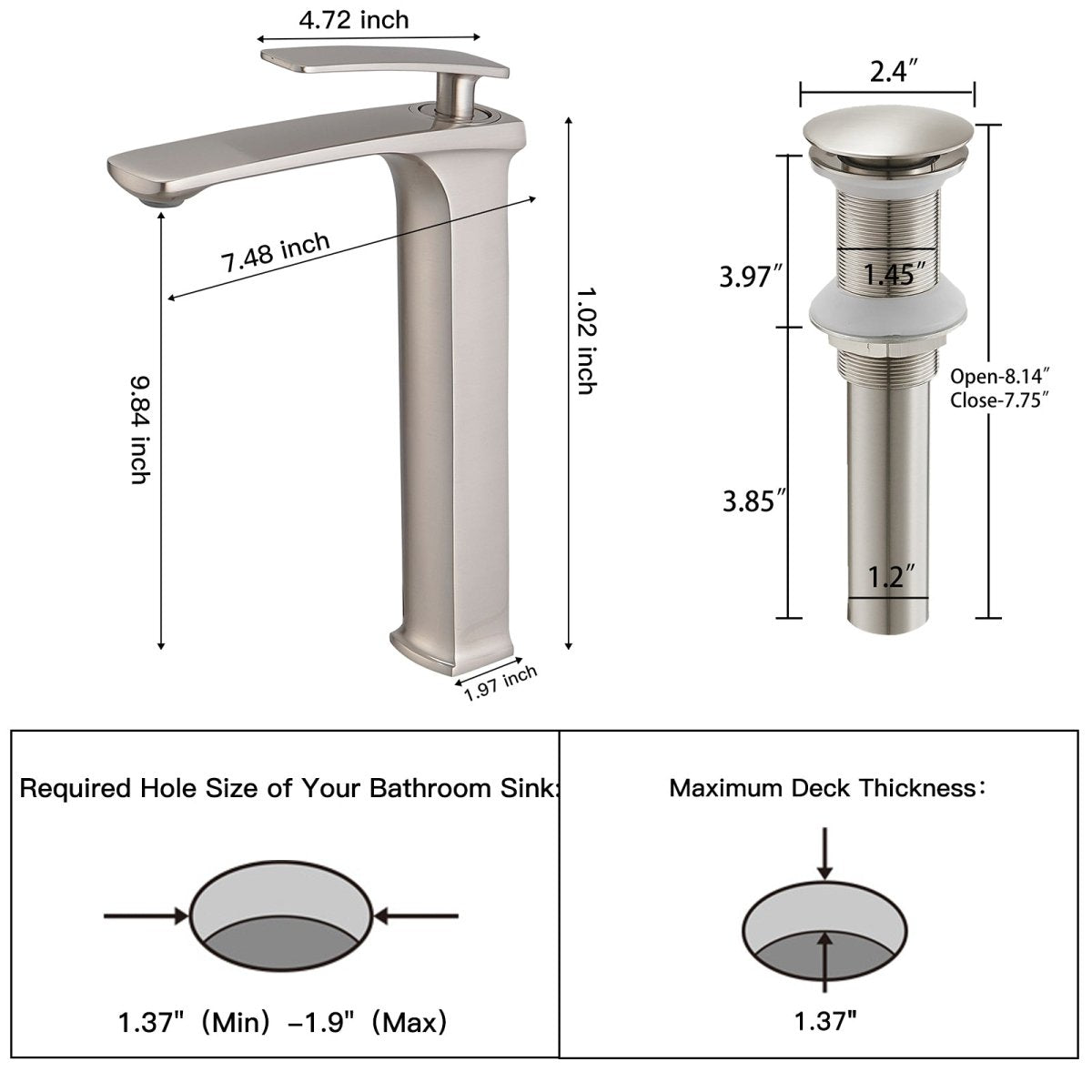 Single Handle without Overflow Vessel Bathroom Faucet Nickel - buyfaucet.com