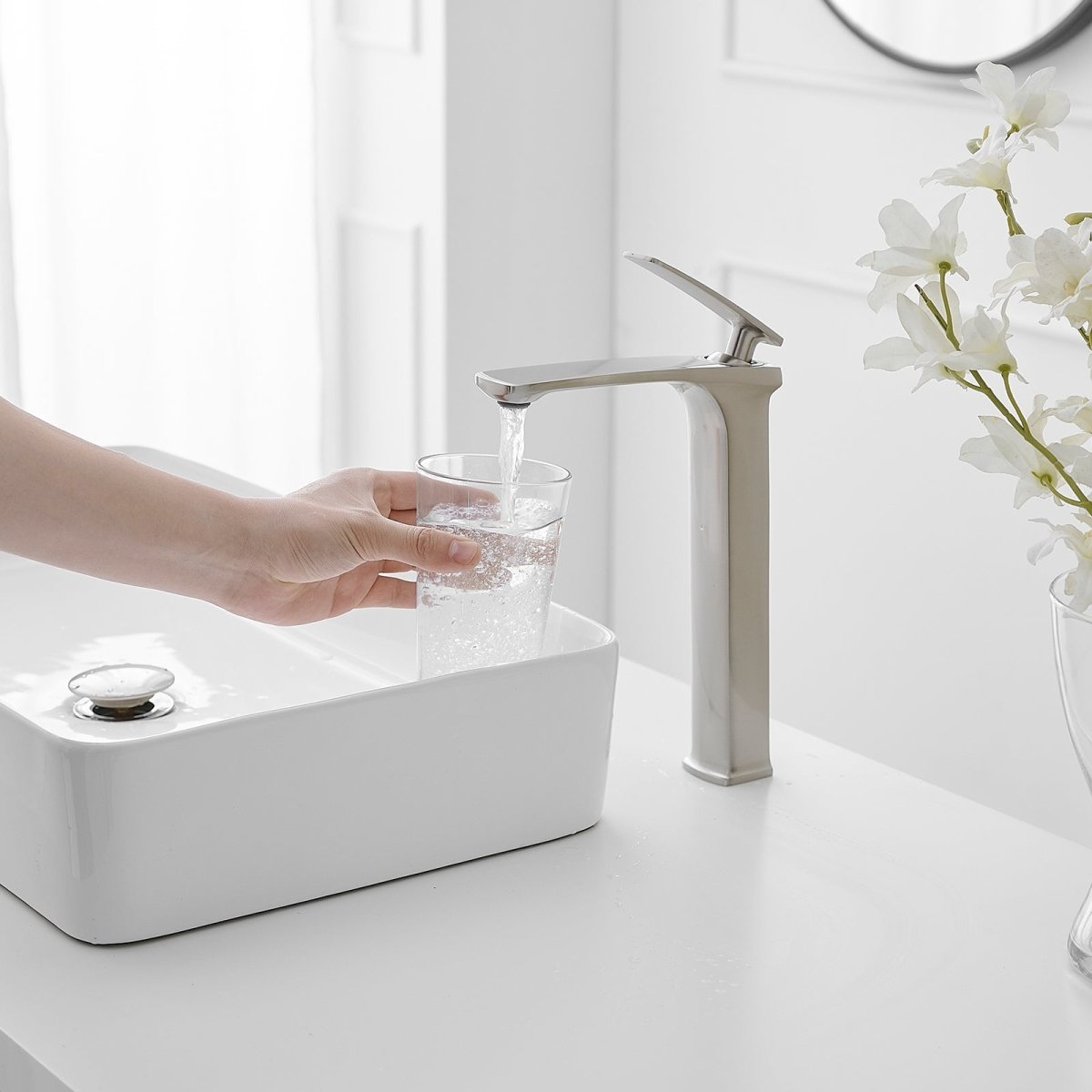 Single Handle without Overflow Vessel Bathroom Faucet Nickel - buyfaucet.com