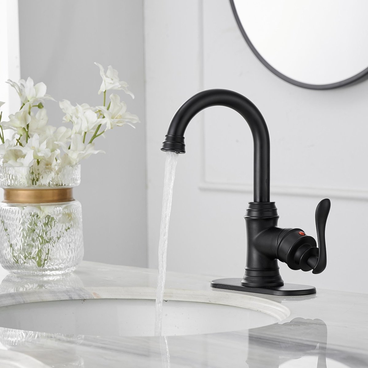 Single Hole 1-Handle Bathroom Faucet With Swivel Spout Black - buyfaucet.com