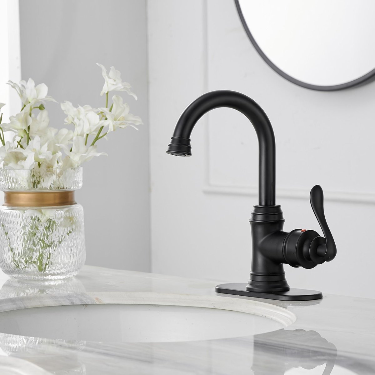 Single Hole 1-Handle Bathroom Faucet With Swivel Spout Black - buyfaucet.com